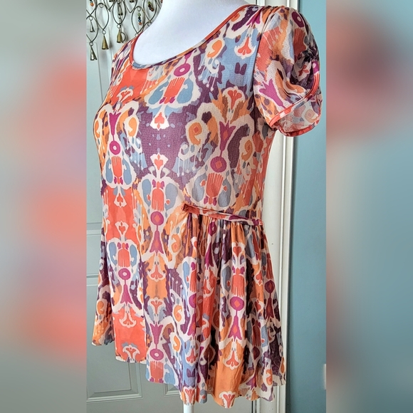 Weston Wear Anthropologie Mesh Flowy Babydoll Top Womens XS Multi Short-Sleeve - Picture 2 of 12